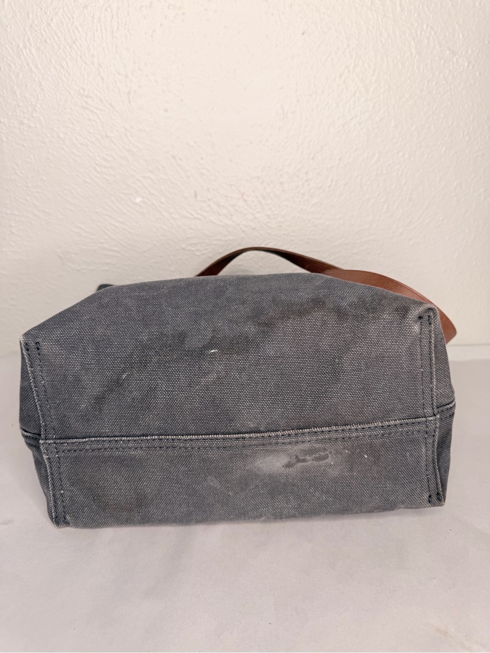 Madewell gray canvas tote bag tan leather straps - Picture 6 of 8
